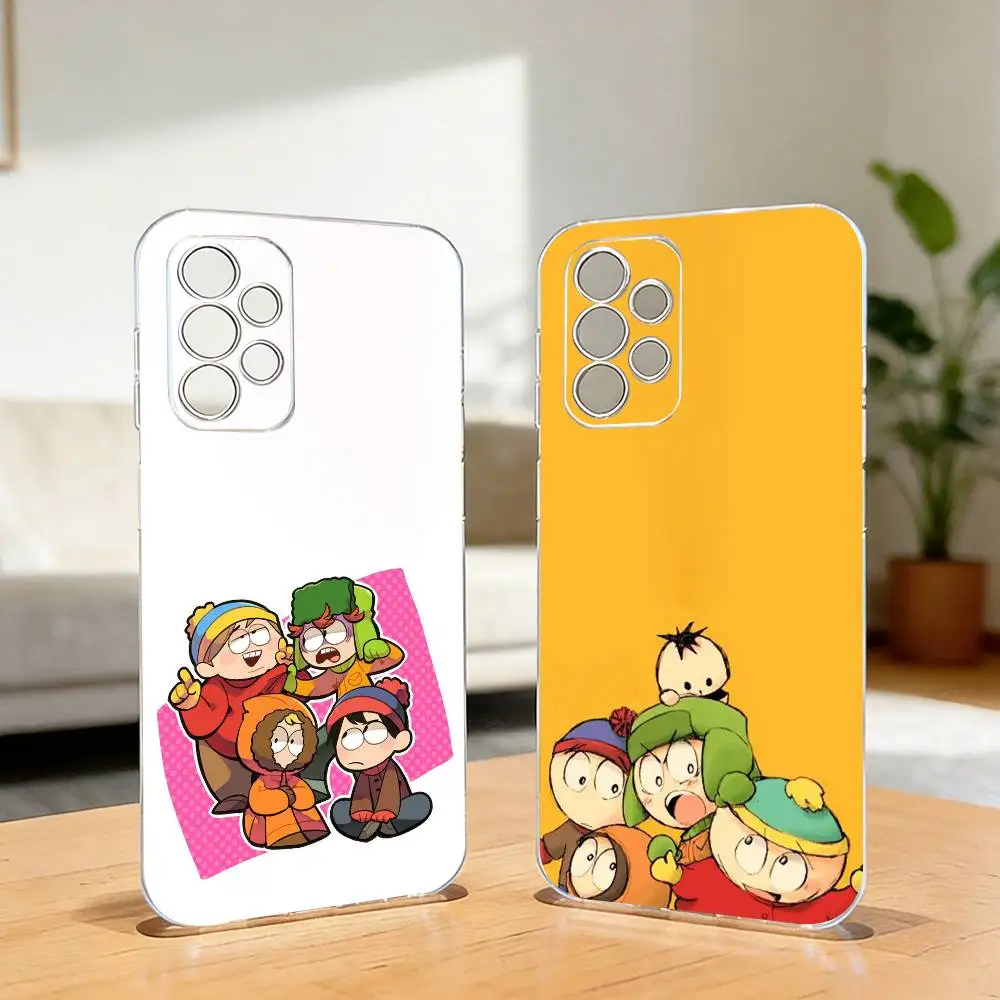 Funny animation S-South P-Park Phone Case For Samsung S25,S24,S21,S22,S23,S30,Ultra,S20,Plus,Fe,Lite,Note,10,Transparent Cover