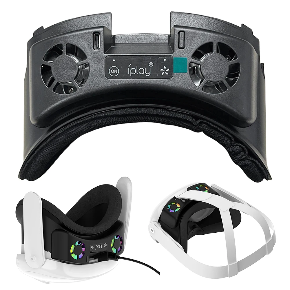 VR Cooling Fan For Meta Quest 3 Rechargeable VR Headset Air Circulation with Breathable Facial Interface Face Cover RGB Light