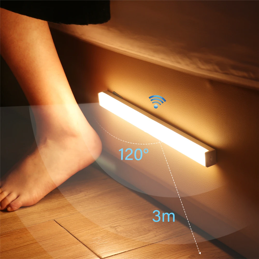 PIR Motion Sensor Under Cabinet Light Rechargeable LED Night Light Magnetic Stairs Light Wireless Aisle Light Bedside Lamp