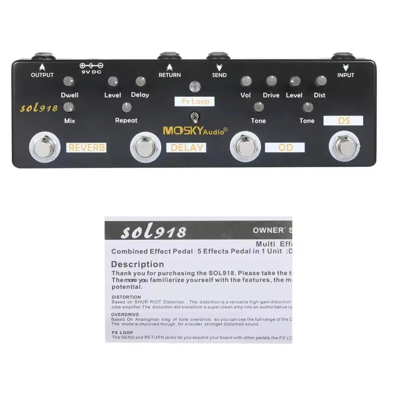 MOSKY Audio SOL918 5-in-1 Multi Effect Pedal Combined Effect Guitar Pedal True Bypass Multi-in-one Combined Effect