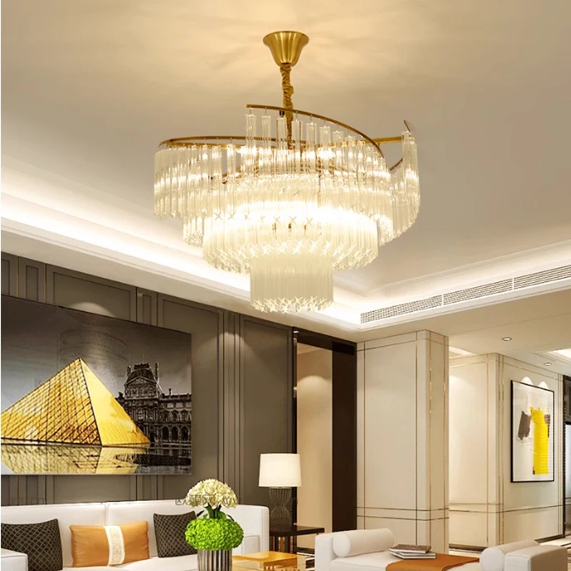 

Modern Crystal Circular Pendants Luxury Lighting Decor for Bedroom Living Dining Room Golden Luste Chandelier Light Fixture Lamp