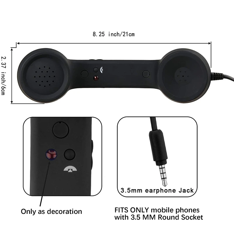 Retro Telephone Handset Receiver MIC For Cellphone, 3.5 Mm Socket