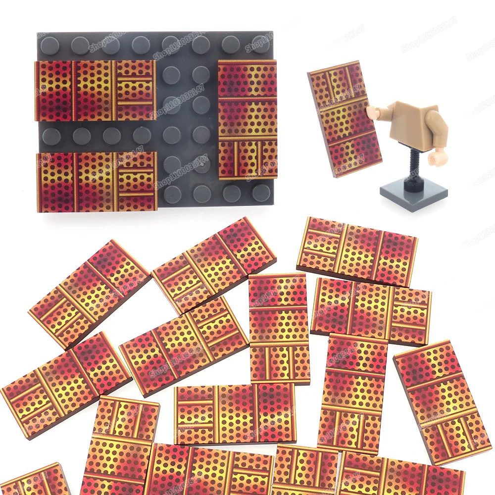 Copper Rust Mesh Printed Tiles 87079 Material Brown 2*4 Building Block Figures Military Equipment Accessories Model Toy Diy Gift