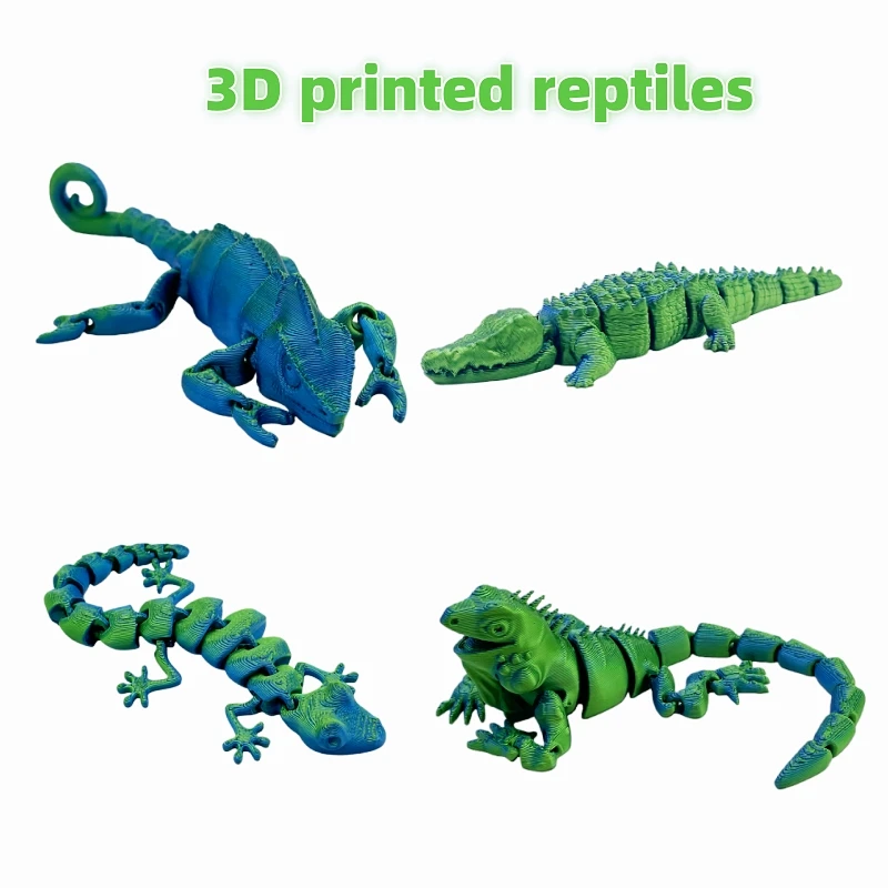4 Pieces Set 3D Printed Reptiles, Lizard, Chameleon, Gecko, Crocodile, Suitable for Home Holiday Decorations, Gifts, 5 Colors