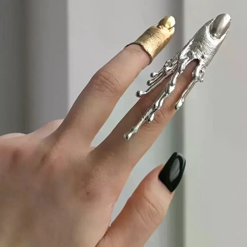 Personality Irregular Texture Lava Drop: Ring Vintage Alloy Nail Sleeve Niche Design Bowknot Armor Gift