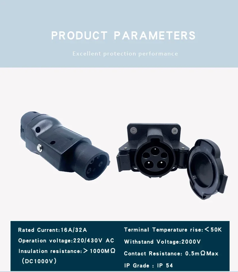 Adaptador EV de enchufe hembra a Tipo 1 para coche eléctrico J1772, 16A, 32A, 7KW GB/T