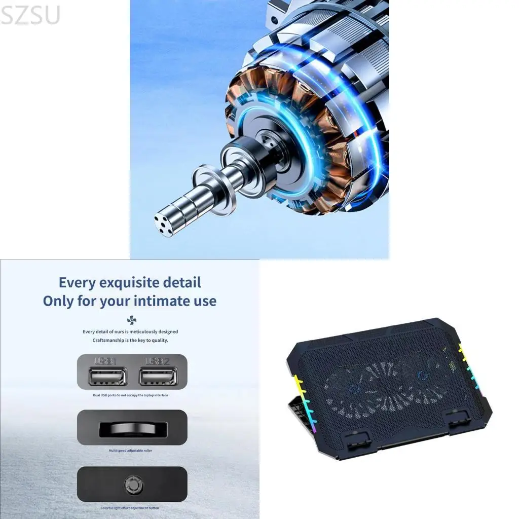 SZSU Laptop Cooling Pad Gaming Stand With Double Quiet Fan And LED Lighting For Effective Heat Reduction