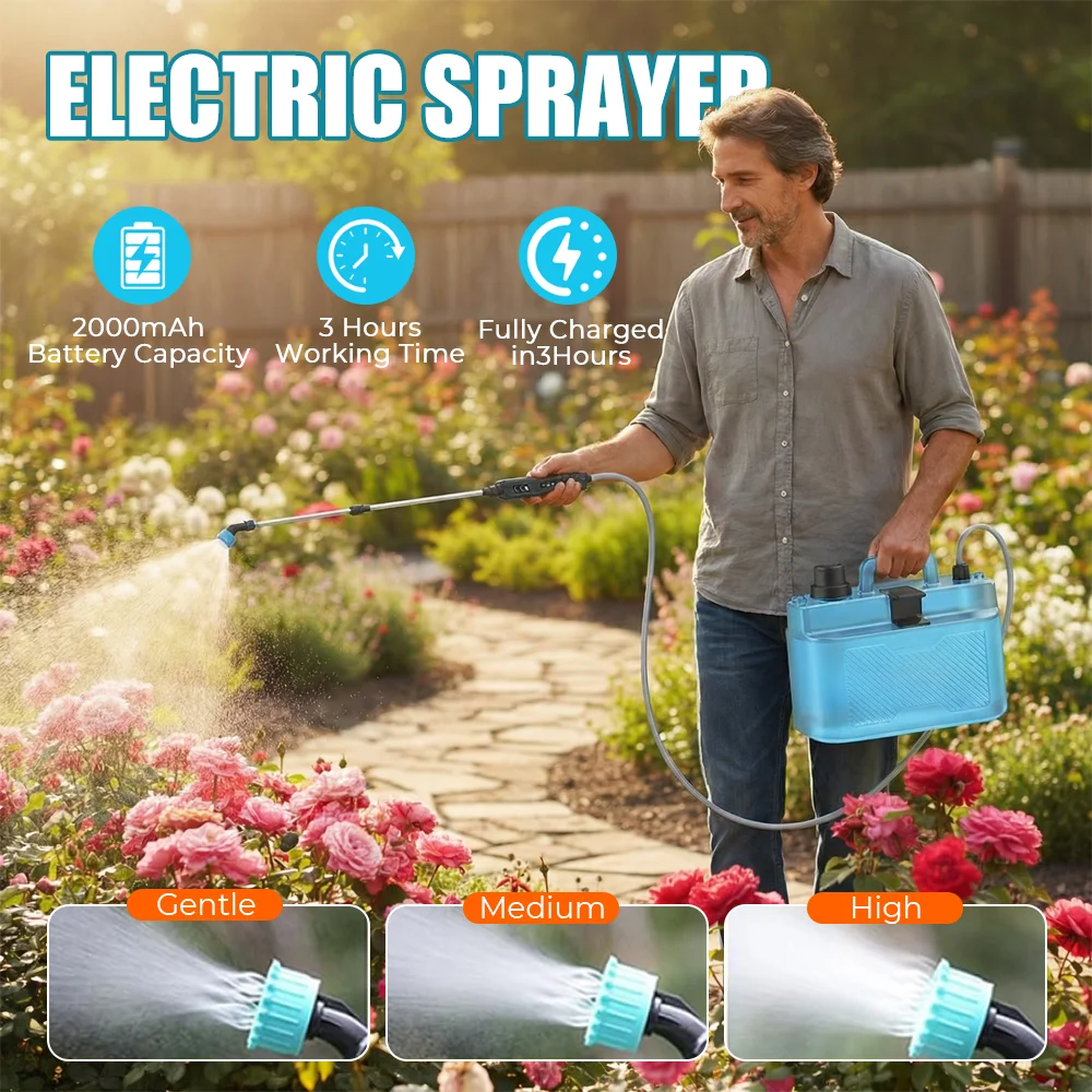 5/8L New Electric Sprayer Garden High Voltage Lithium Battery with Display Number Three-speed Regulation Watering Can