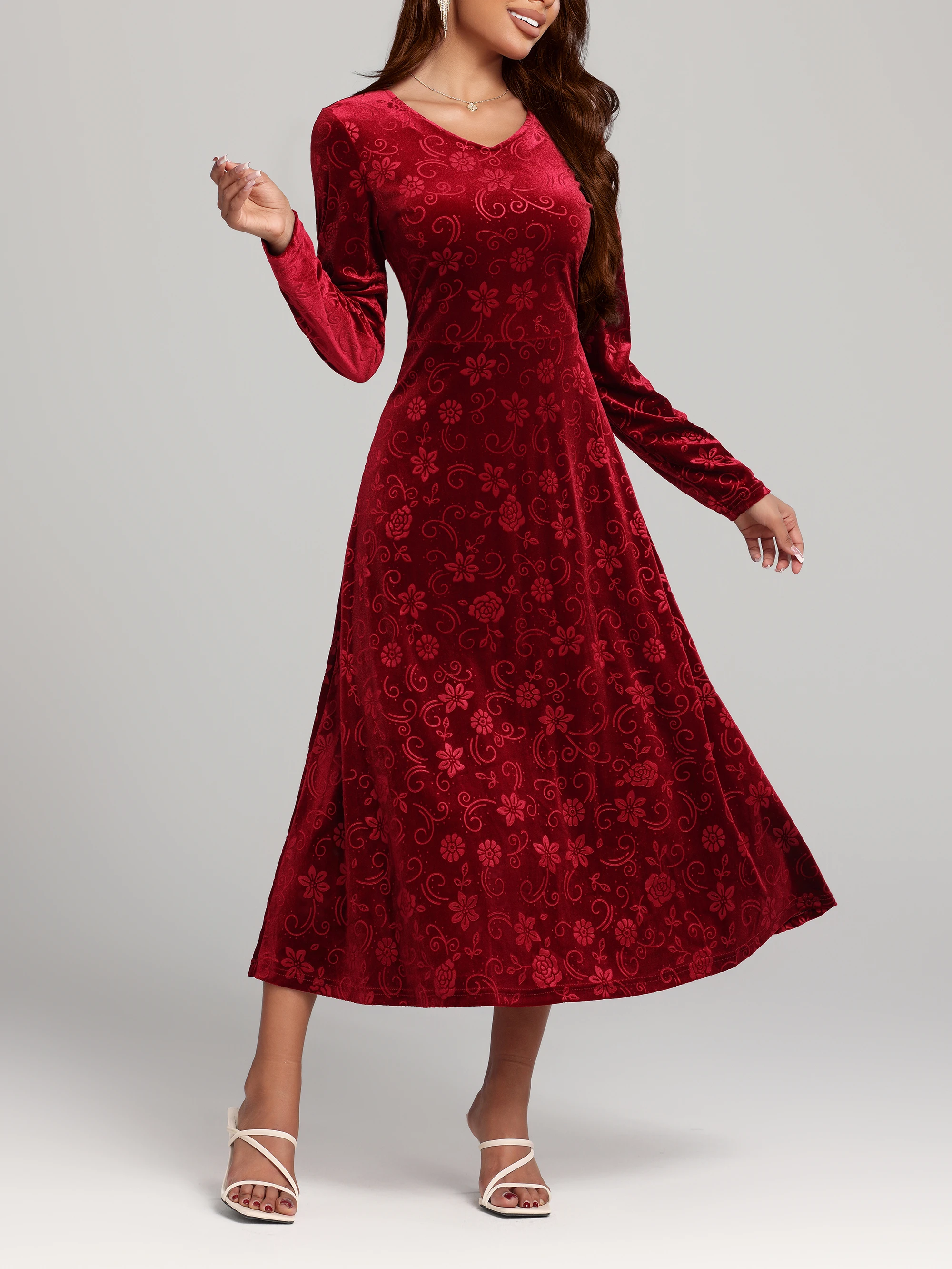 Robe en velours pour femmes, nouvelle mode, élégante, décontractée, confort quotidien, accrocheuse, manches longues, col en V