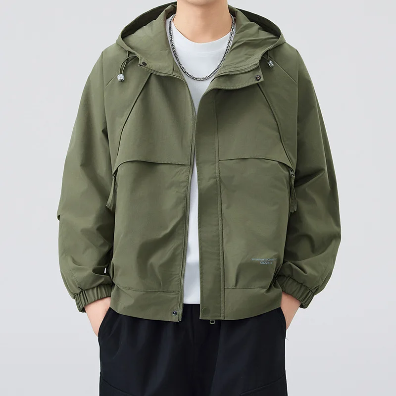 

Casual Hooded Men's Jaet Autumn New Trend Loose Fit Workwear Open Cardigan Sle Polyester Blend Fabric for Middle Youth
