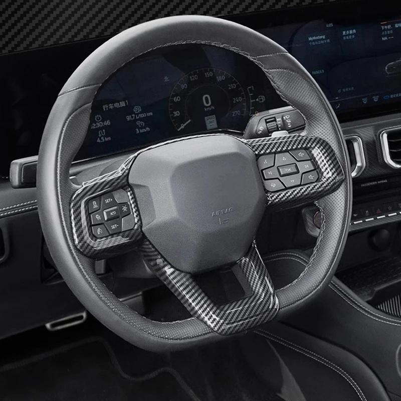 Carbon Grain Overlays Trim for LHD MUSTANG 7th Generation 2024 2025 On Gears, Central Console, Doors, Outlets and Steering Wheel