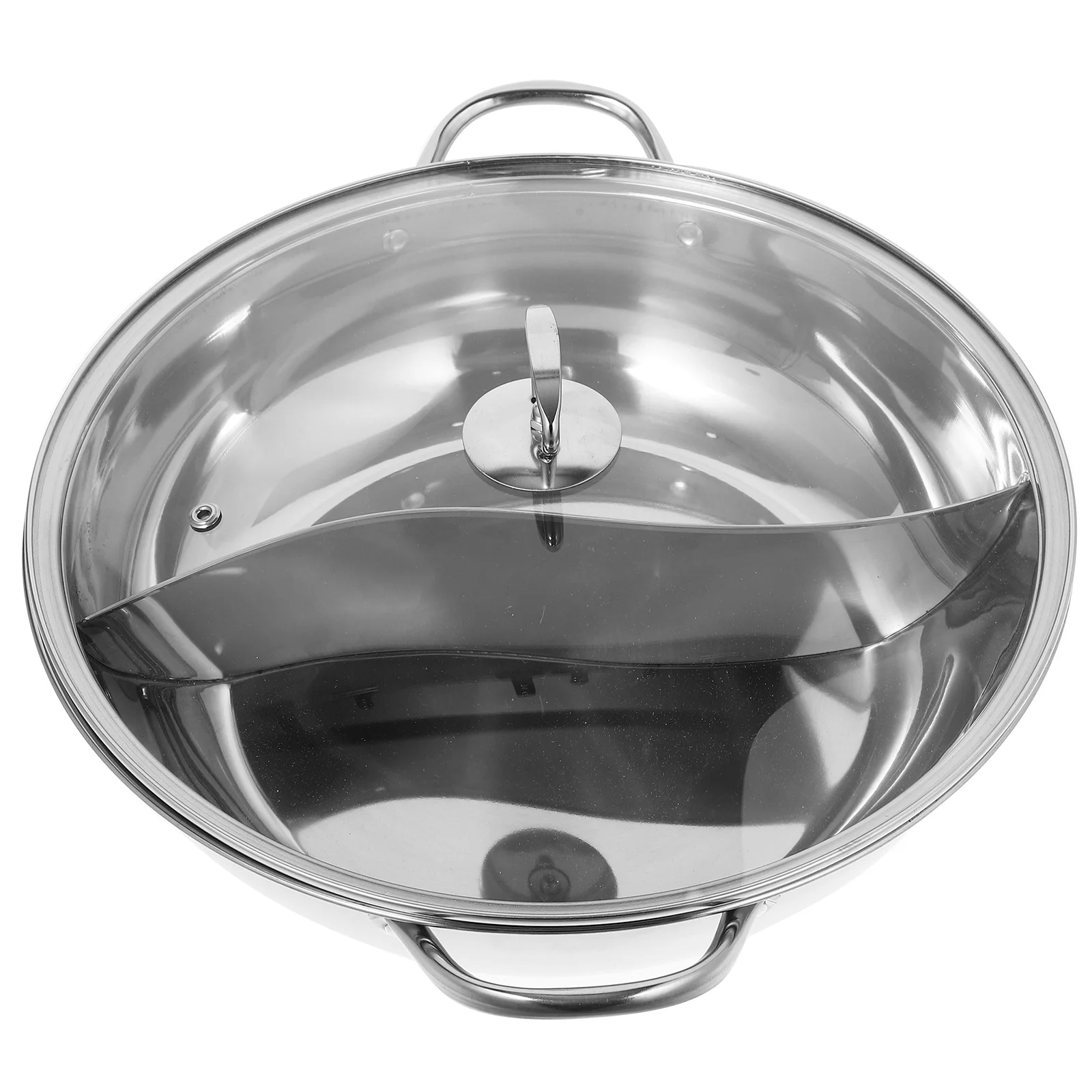 

Stainless Steel Hotpot Pot 34cm Thick 05mm Dual Divider Large Capacity Fondue Sets Pan Glass Lid Cooking Pots Stock Cover