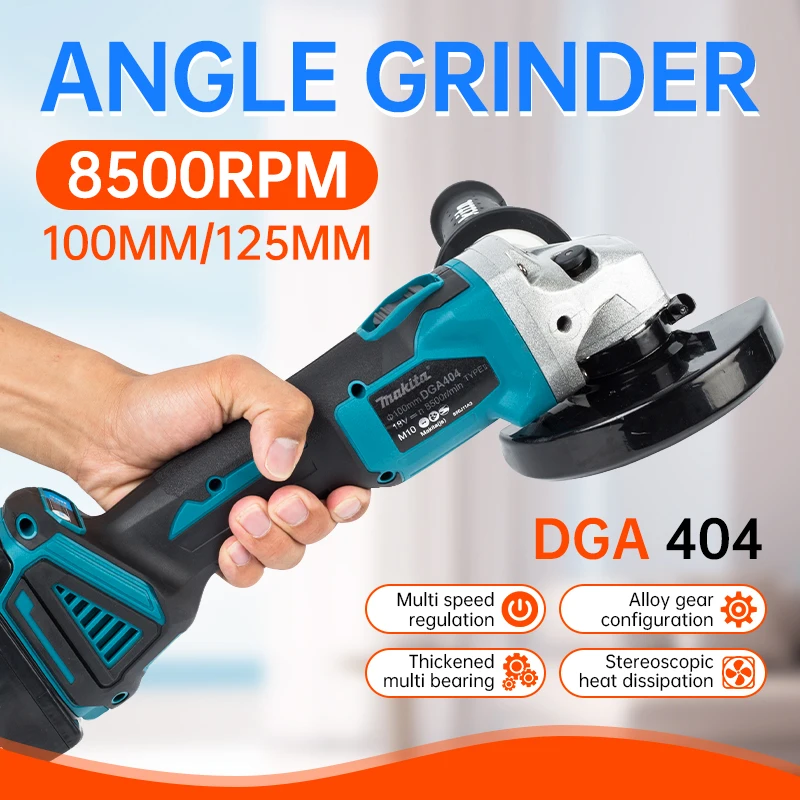 Makita 125mm 18V DGA404 Brushless Lithium Electric Angle Grinder Rechargeable Cutting Machine High Power Polishing Machine