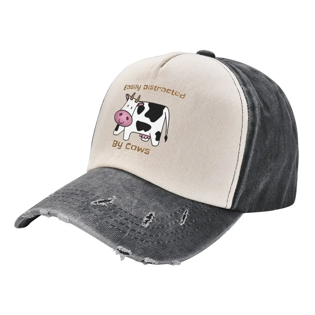 

Easily Distracted By Cows - Cute Cow Farm Farmer Animal Farming Meme Tractor Cattle Baseball Cap Vintage Men Women's