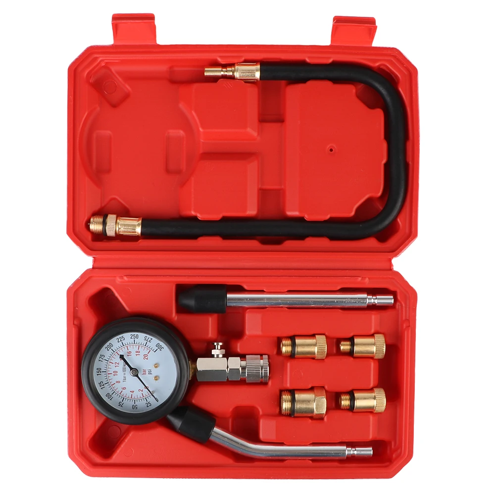 Automotive Cylinder Tester Kit Pressure Gauge with M10 M12 M14 M18 Adapter 0-300 PSI Gasoline Engine Compression Meter