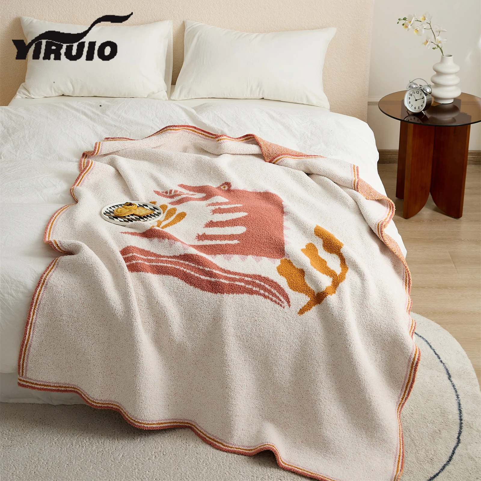 YIRUIO Cute Cartoon Crocodile coperte calde Chic Pattern Design Fluffy Graceful microfibra coperta lavorata a maglia per divano letto