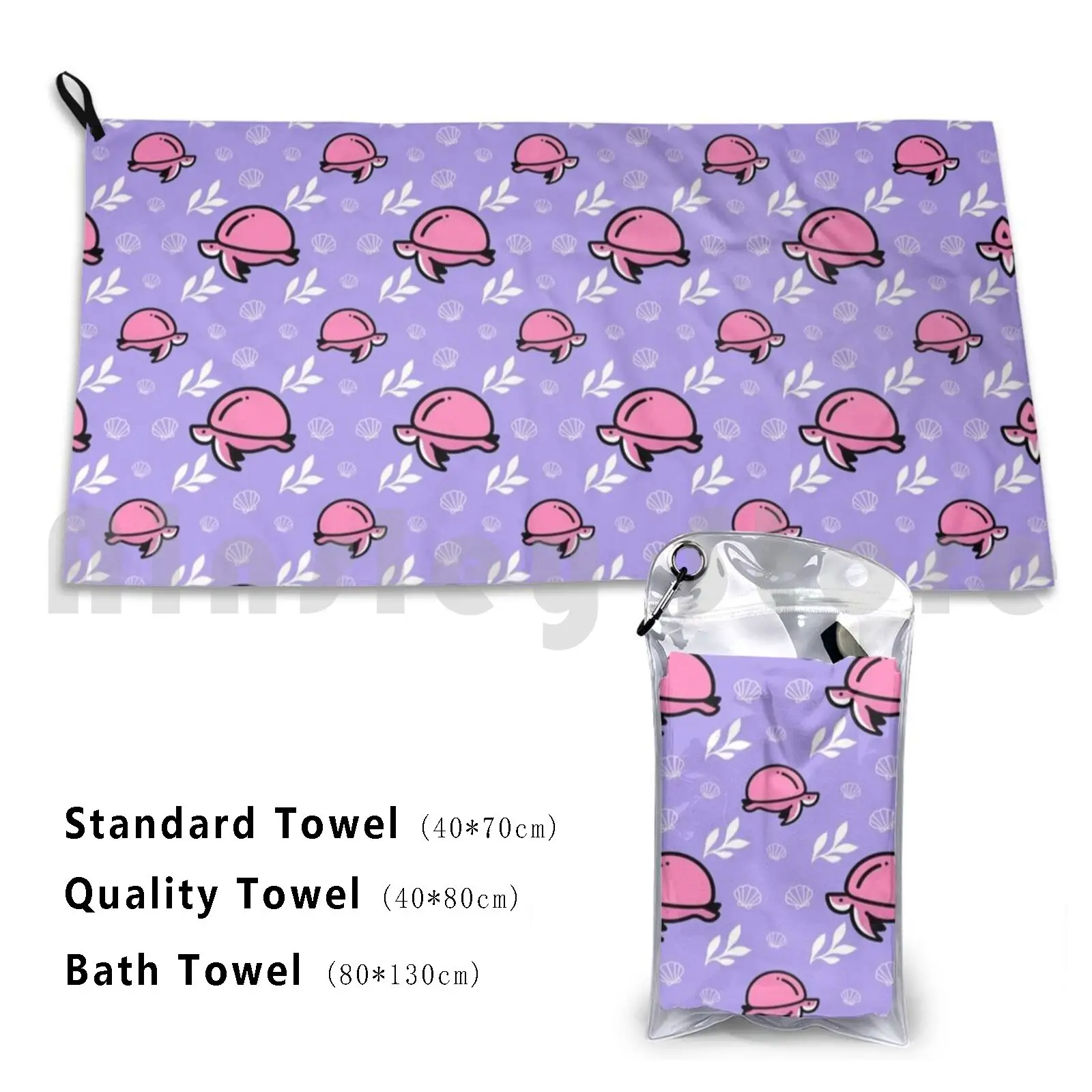 Pink Blush Turtle Tortoise Seashell Purple Lilac Violet Background Custom Towel Bath Towel Turtle Lover Sea