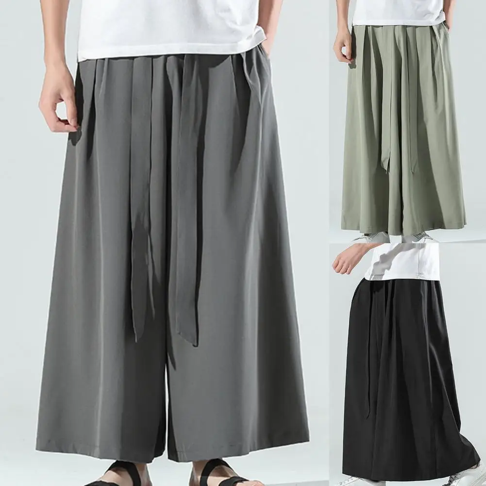 Oversize Pants Men Flare Pants Mid Rise Hip Hop  Simple Solid Color Ankle-length Men Flare Pants