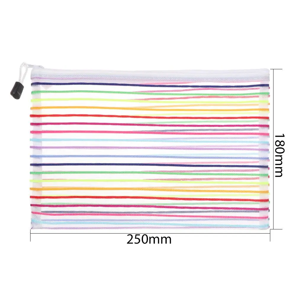 1pc Solid Color Handbags Cosmetic Stationery Makeup Nylon Mesh Pen Bag Zipper Pencil Case Grid Cosmetic Storage