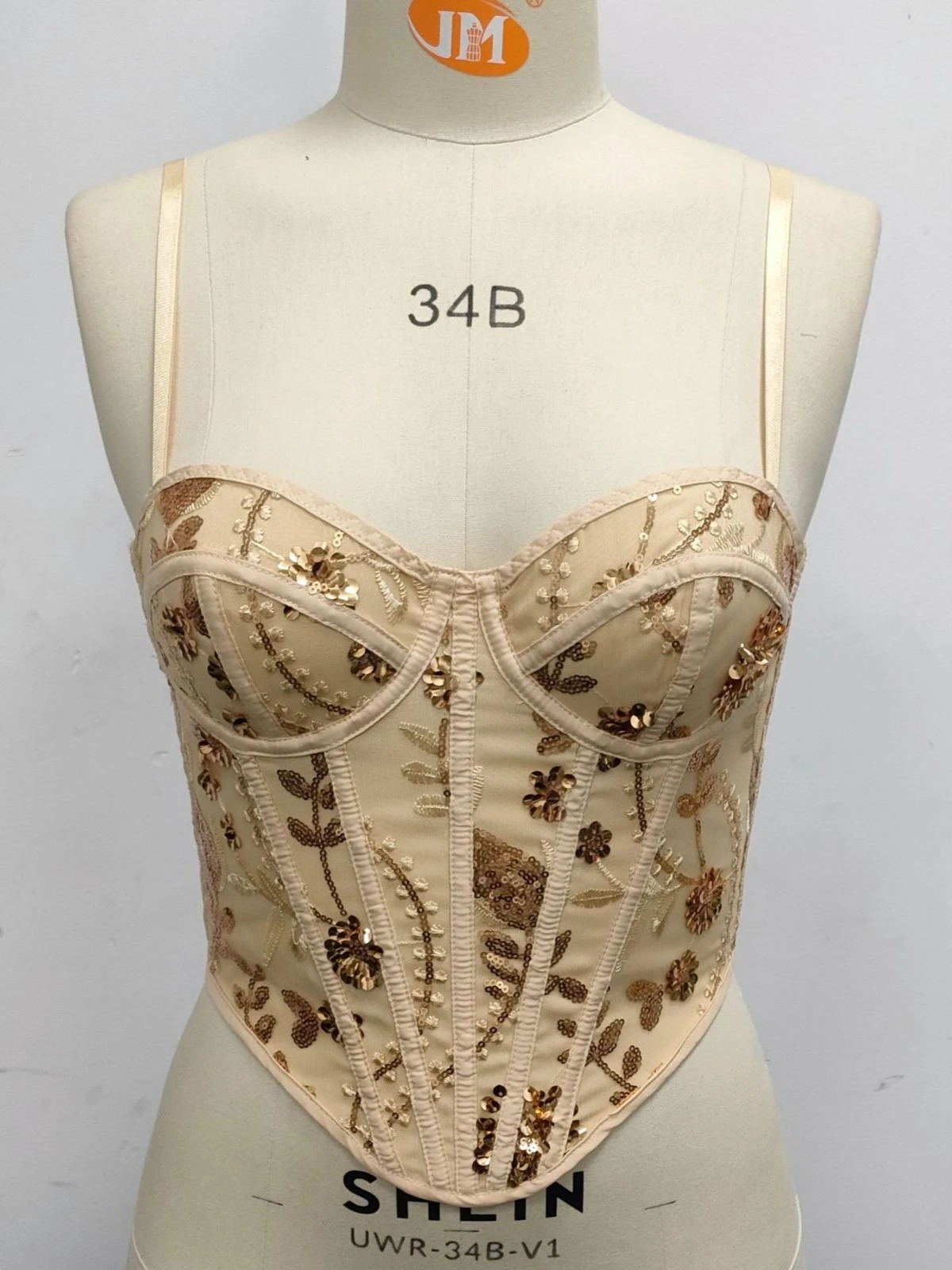 SsTss Canotta scintillante con paillettes dorate da donna Y2K Streetwear Top bustier con corsetto sottile con ricamo floreale senza maniche sexy