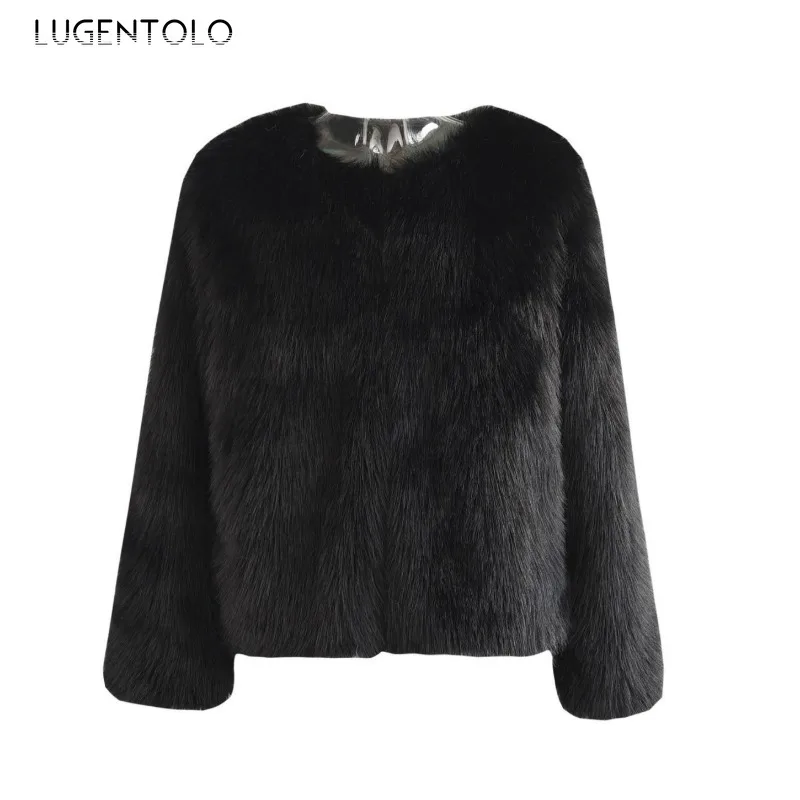 Women Faux Fur Coats 2024 Outdoor Warm Loose Jacket Fashion O-Neck Cropped Soft Fluffy Cardigan Elegant Party Wear Available 4XL