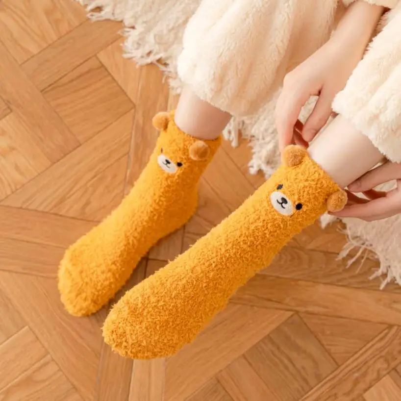 Frauen Winter Warme Flauschige Socken Hause Boden Schlaf Kawaii 3D Bär Niedlichen Tier Dicke Fleece Fuzzy Socke Japanische Mode Koreanischen Stil – Detail 5