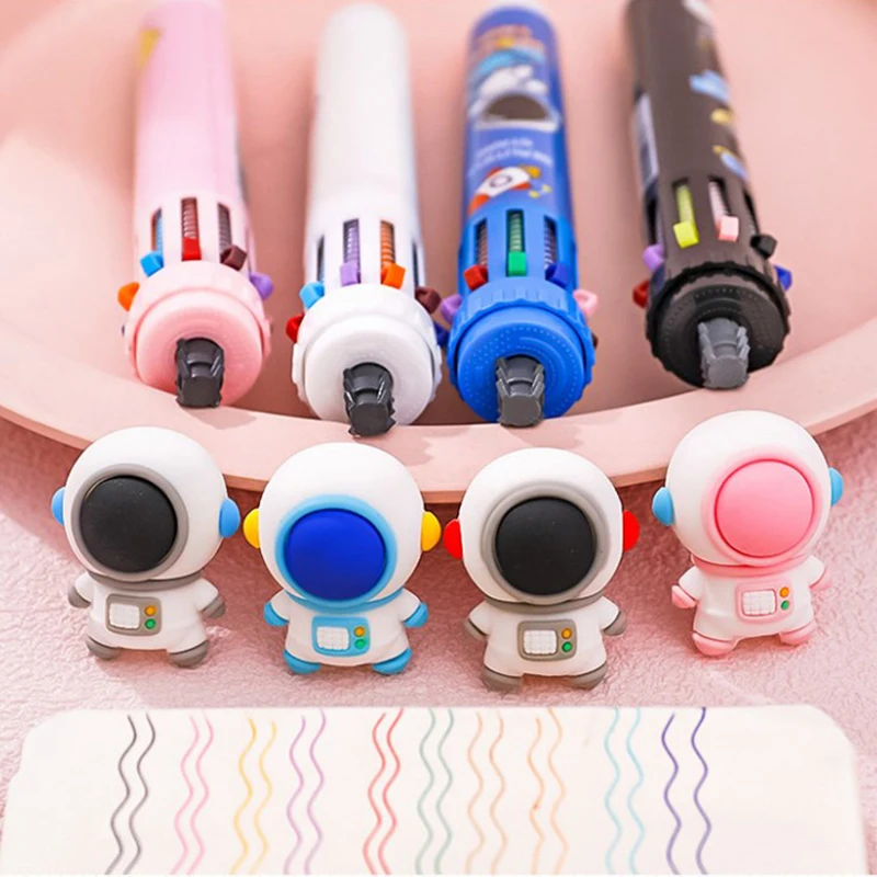 1PC Cartoon Astronaut Rabbit Mechanical Ballpoint Pen Multicolored Pens Colorful Refill School Office Writing Supplies