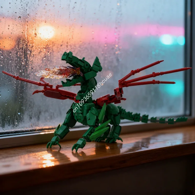 

976 деталей MOC: Классический дракон в новом исполнении, зеленая модель, конструктор, архитектурные блоки для сборки, рождественские подарки, DIY, подарки на день рождения для детей