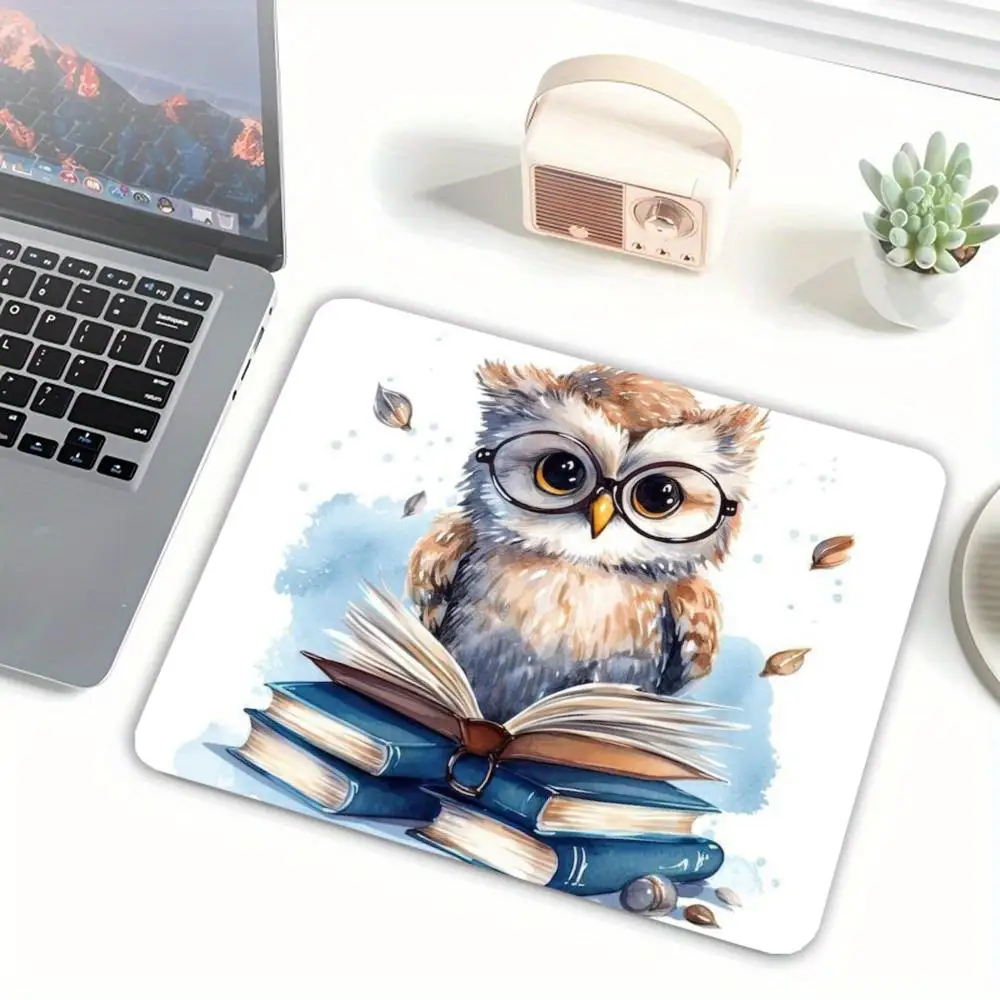 Reading Books cute Owl With Glasses Compact Minimal Mouse Pad Stitched  Mini Mouse Mat for Office Laptop Students