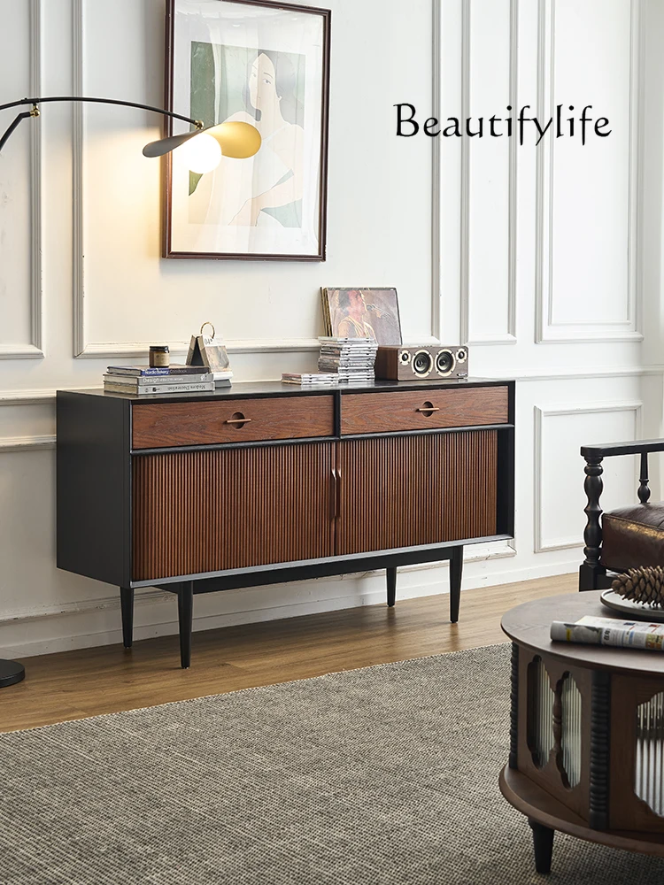 

French retro solid wood dining side cabinet small apartment household wall floor cabinet high-end storage fashion