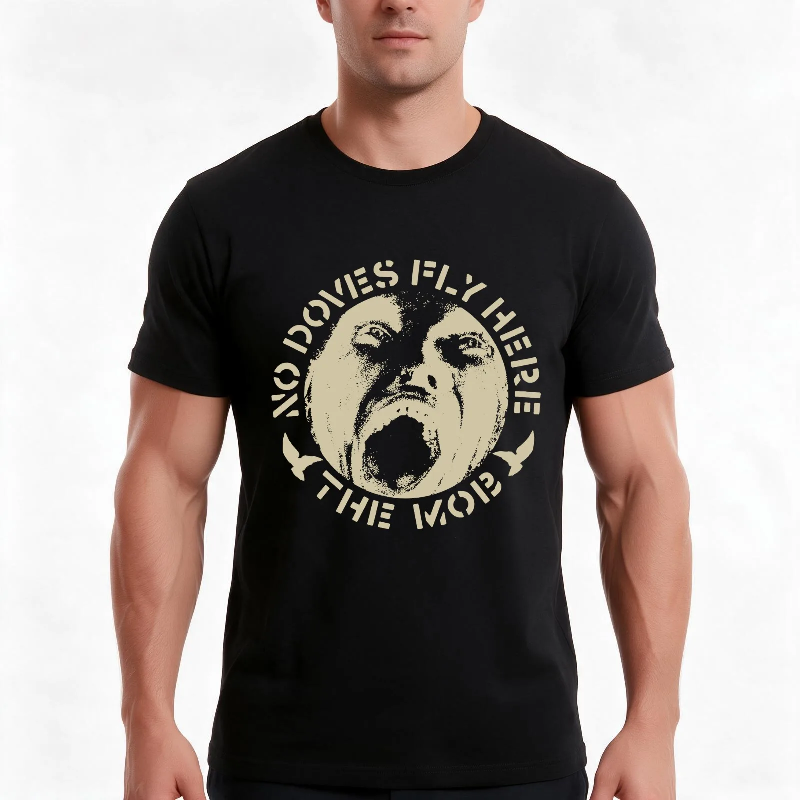 The Mob - No Doves Fly Here T-Shirt, Summer Casual Cotton Tee, Oversized Streetwear Tops, Vintage Graphic Print, 100% Cotton