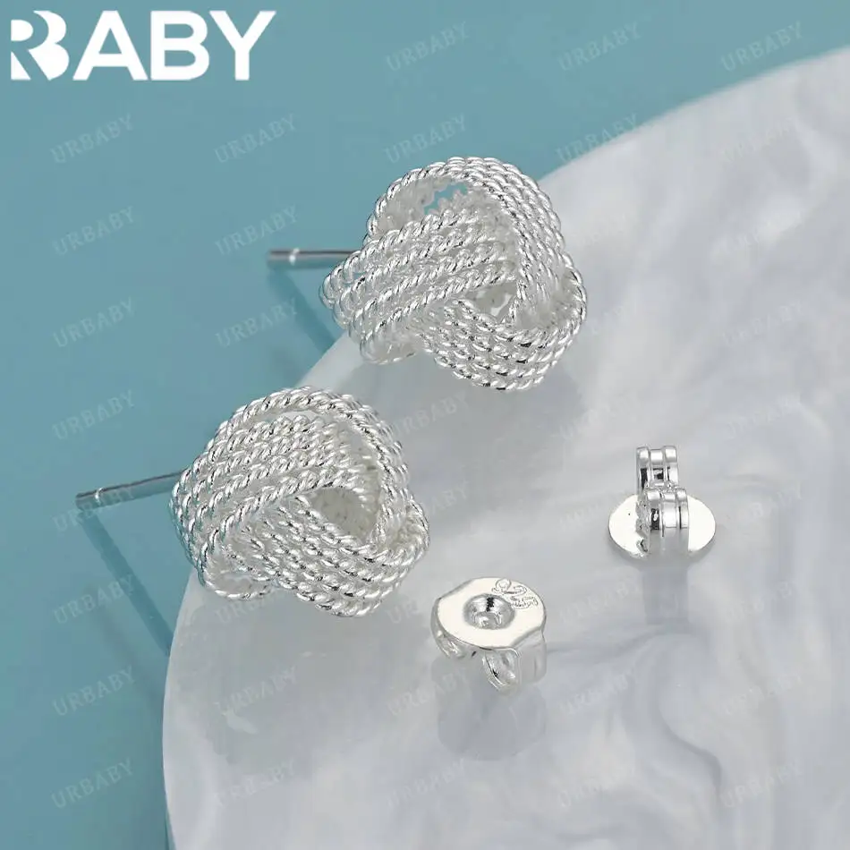 

URBABY 925 Sterling Silver Woven Ball Stud Earrings For Women Fashion Jewelry Unique Grace Birthday Gifts Party Wedding
