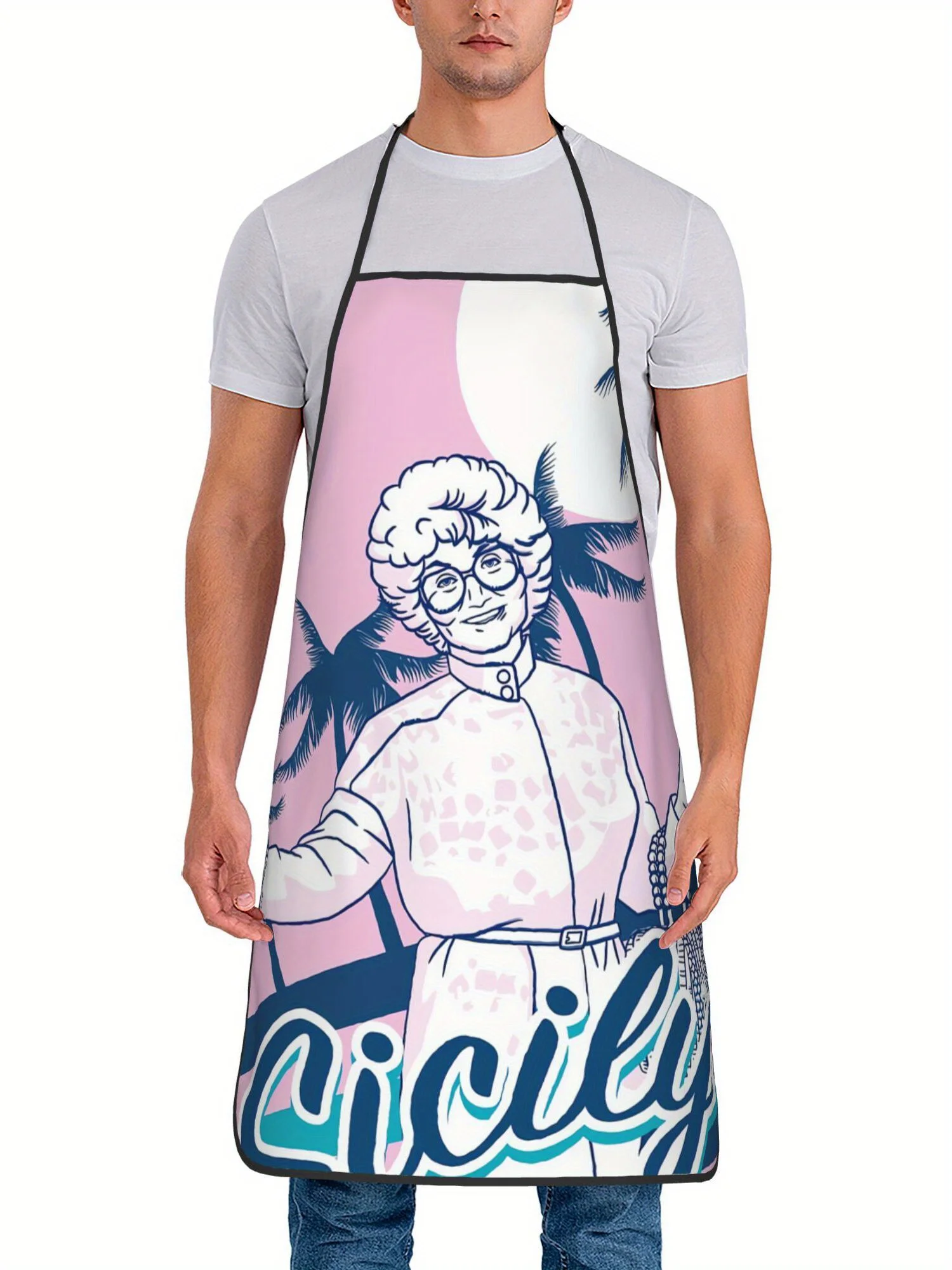 Cute Pink Sophia Sicily Tropical Palm Art Printed Oilproof Apron Men Women Daily Cooking Barbecue Baker Fan Surprise Gift