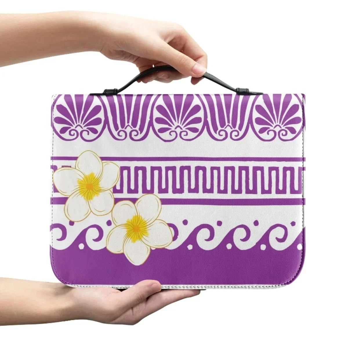 Polynesian Frangipani Pattern Print Bible Bag Handbags for Women Zipper Handle Bible Carrying Case Practical Bible Storage Bags