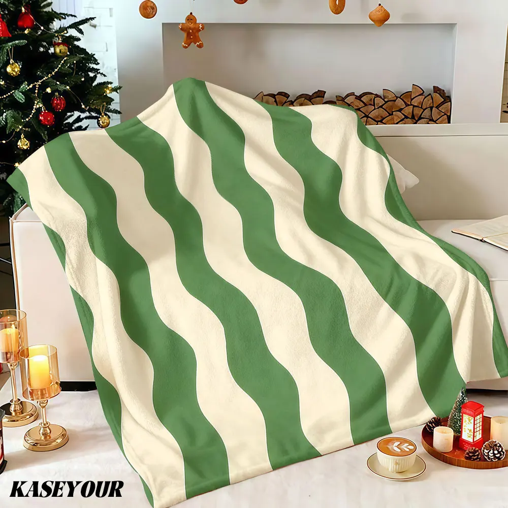 Green Wavy Groove Winter Summer Flannel Blanket Throw Fleece Soft Fuzzy Plush Cozy Fleece Blankets for Sofa Ideal Gifts