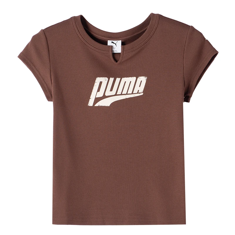 Puma women's sportswear short-sleeve T-shirt with a slightly slit neckline, casual everyday wear 638607-90