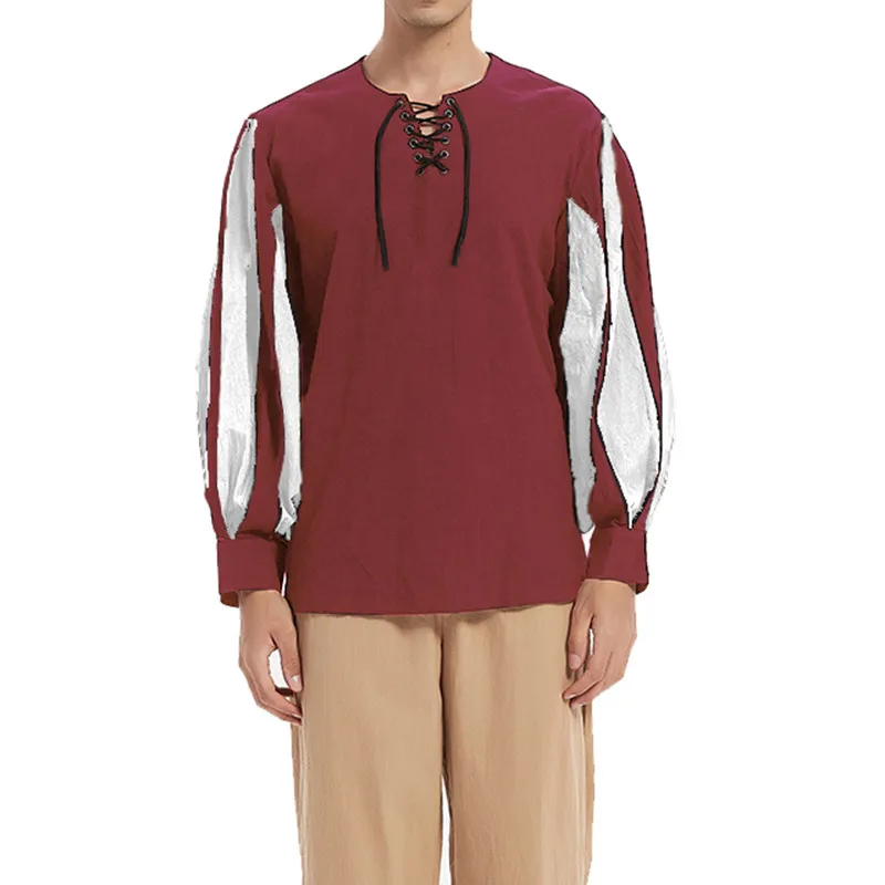 

Prince Court loween Par irt Color Blo Men's Retro Role-plang Costume Loose Fit Long Sve Ro Sle Stand Collar