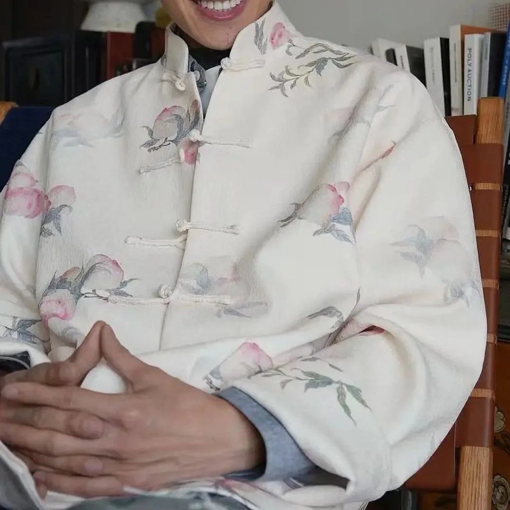 New Chinese Style Long Sleeve Shirt Plum Blossom Pattern Autumn Spring Trendy Retro Good Luck Continuous Tang Costume Zhongsh...