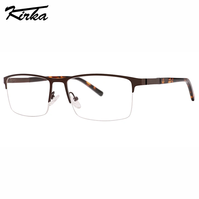 Kirka Male Half-Rim Metal Flat Rectangle Stainless Steel Front Frames Acetate Temple Tips Prescription Lenses Glasses MM2070