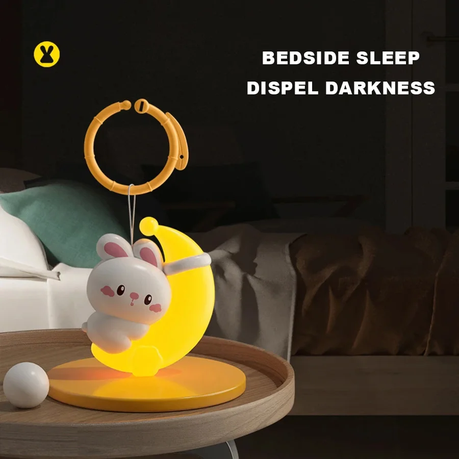 Colgante para bebé, luz nocturna de conejo y Luna, luz cálida para dormir para bebé, luz suave para dormir con niños, luz de ambiente