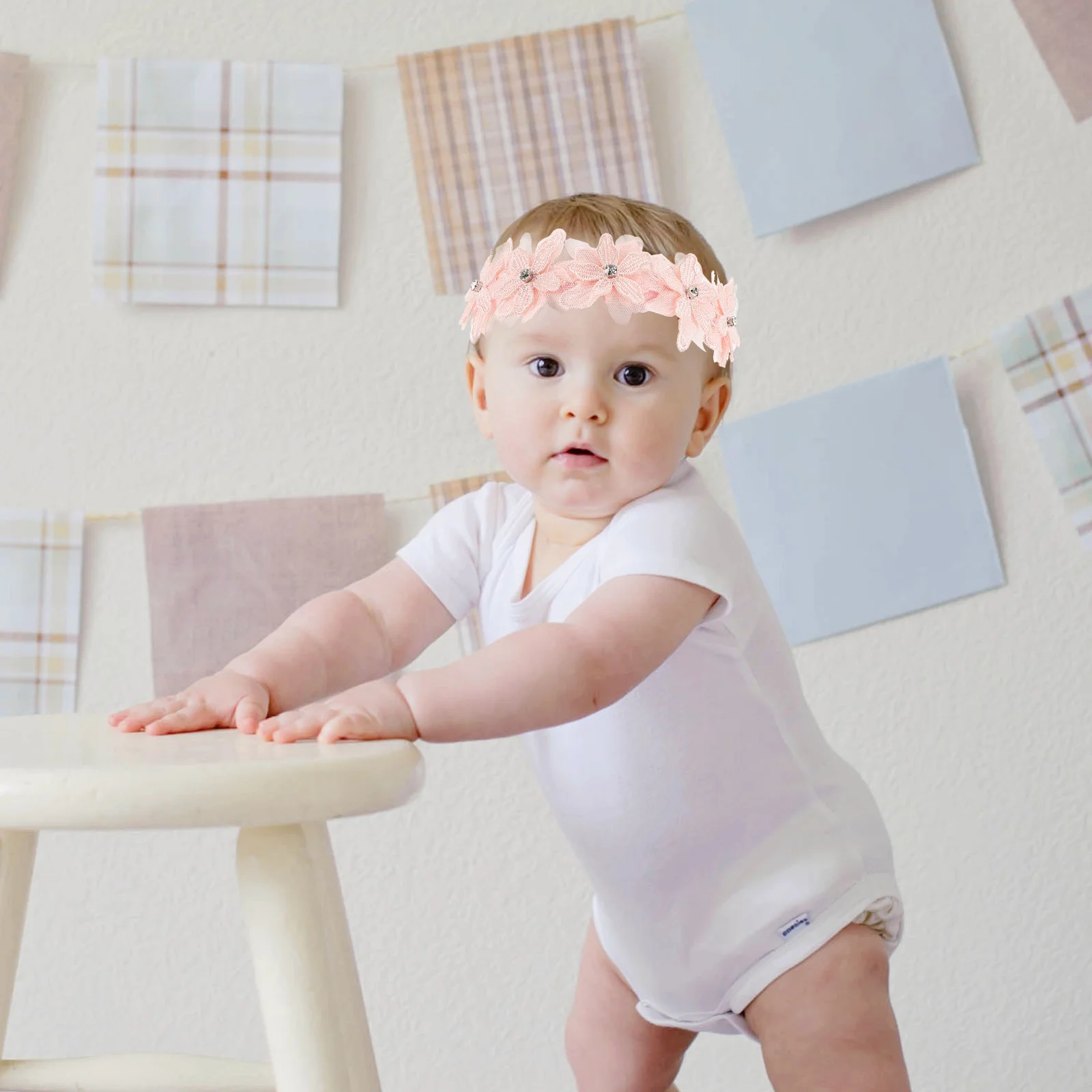 

2Pcs Baby Mesh Flower Headbands Spring Summer Floral Accessories Newborn Toddler Photoshoot Props Soft Elegant