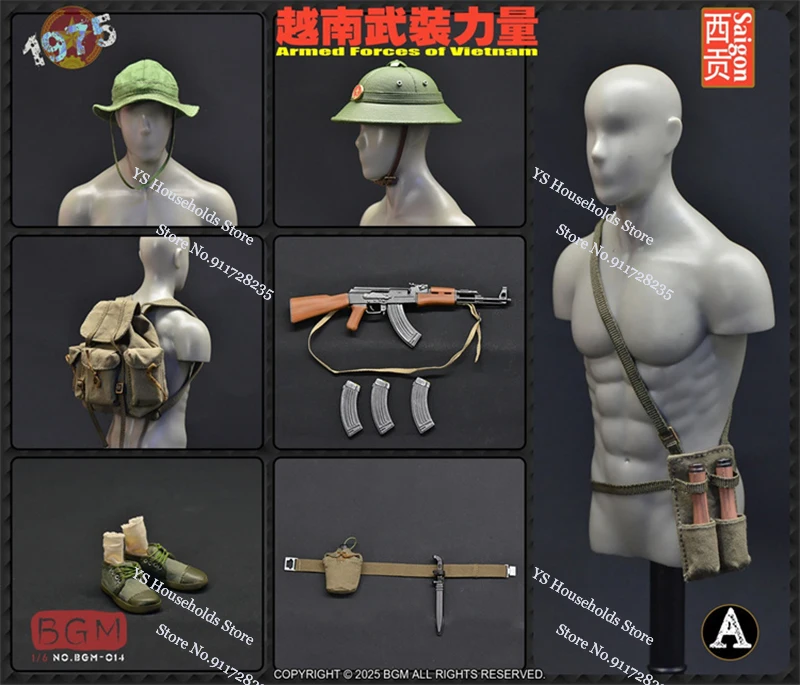 BGM BGM-014 1/6 Forces Armées du Vietnam Saigon 1975 figurine militaire Kit d'accessoires jouets pour 12 "homme soldat corps tête