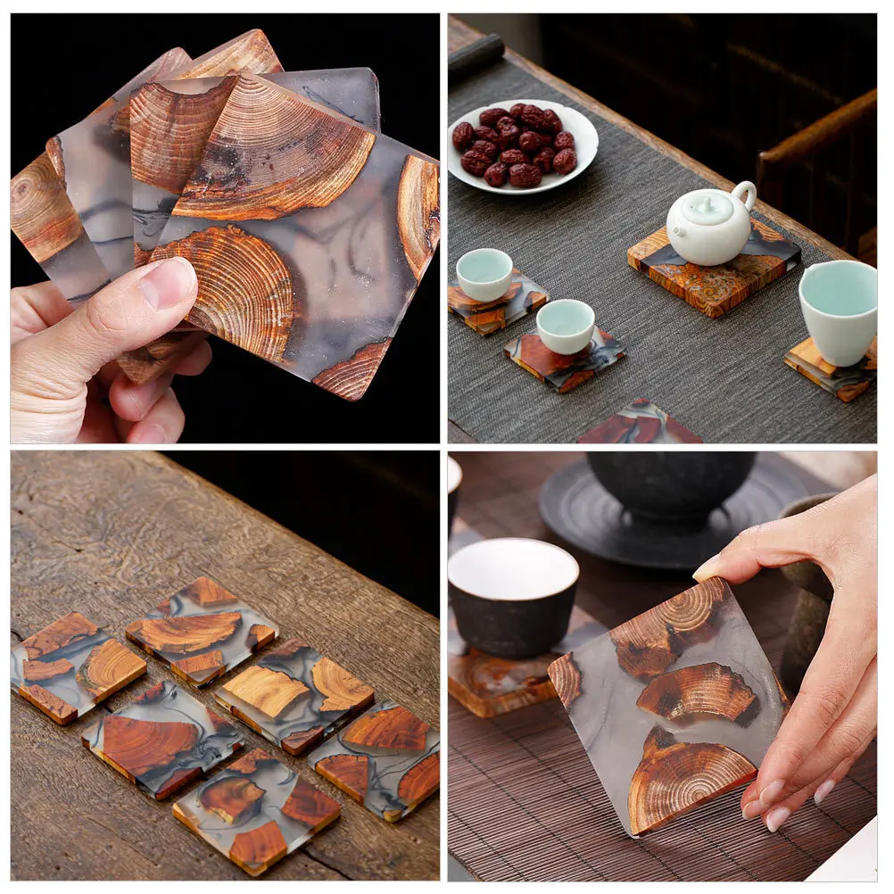 

1Pcs Wooden Coaster Resin Teacup Mat Heat Insulation Heat Resistant Anti Slip Cup Holder for Bedroom Office Living Room