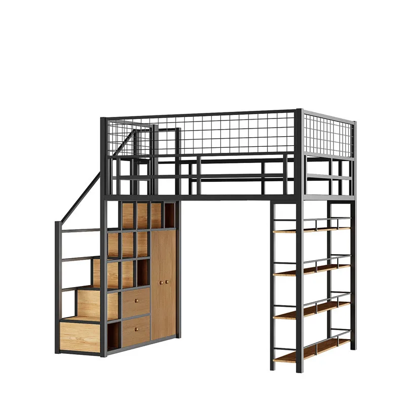 

Nordic style multi-functional wrought iron elevated bed small apartment bedroom office integrated space saving bed table