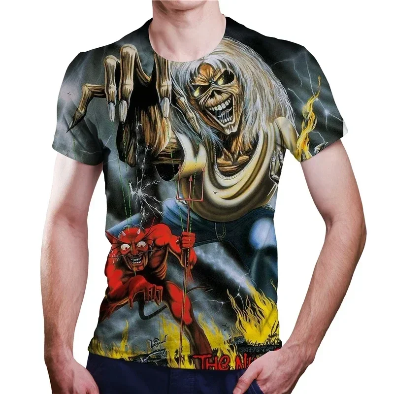 2025 New Men's Heavy Metal Rock 3D Printed T-shirt Summer Casual Fashion Street Hip Hop Oversized Short Sleeve Shirt image 6