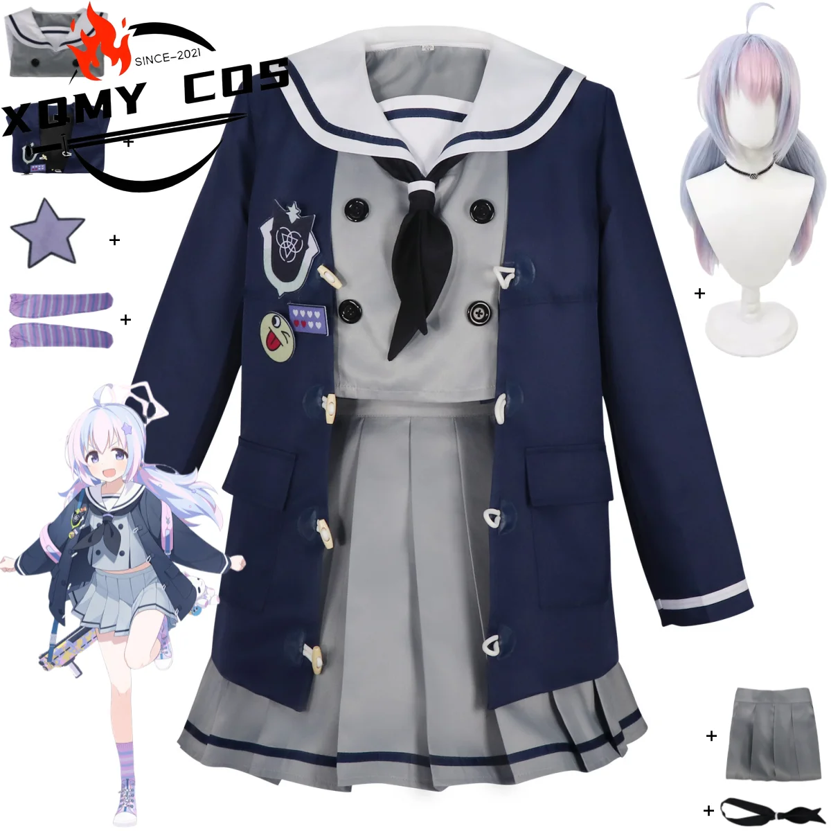 XqGame Blue Archive Uzawa Reisa Cosplay Costume The Animation Japan and South Korea JK School Uniform Coat Wig Woman Kawaii Suit