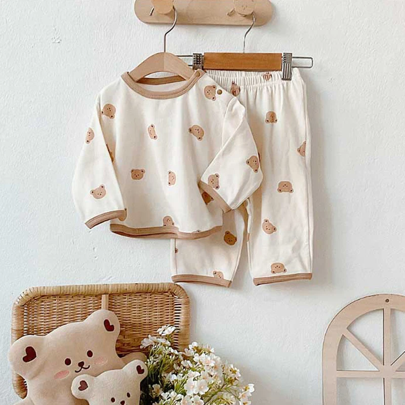 2Pcs Autumn Baby Clothes Set Bear Bunny Toddler Tops Pants Home Kids Loungewear Baby Outfit Suit Children Boys Girls Clothing