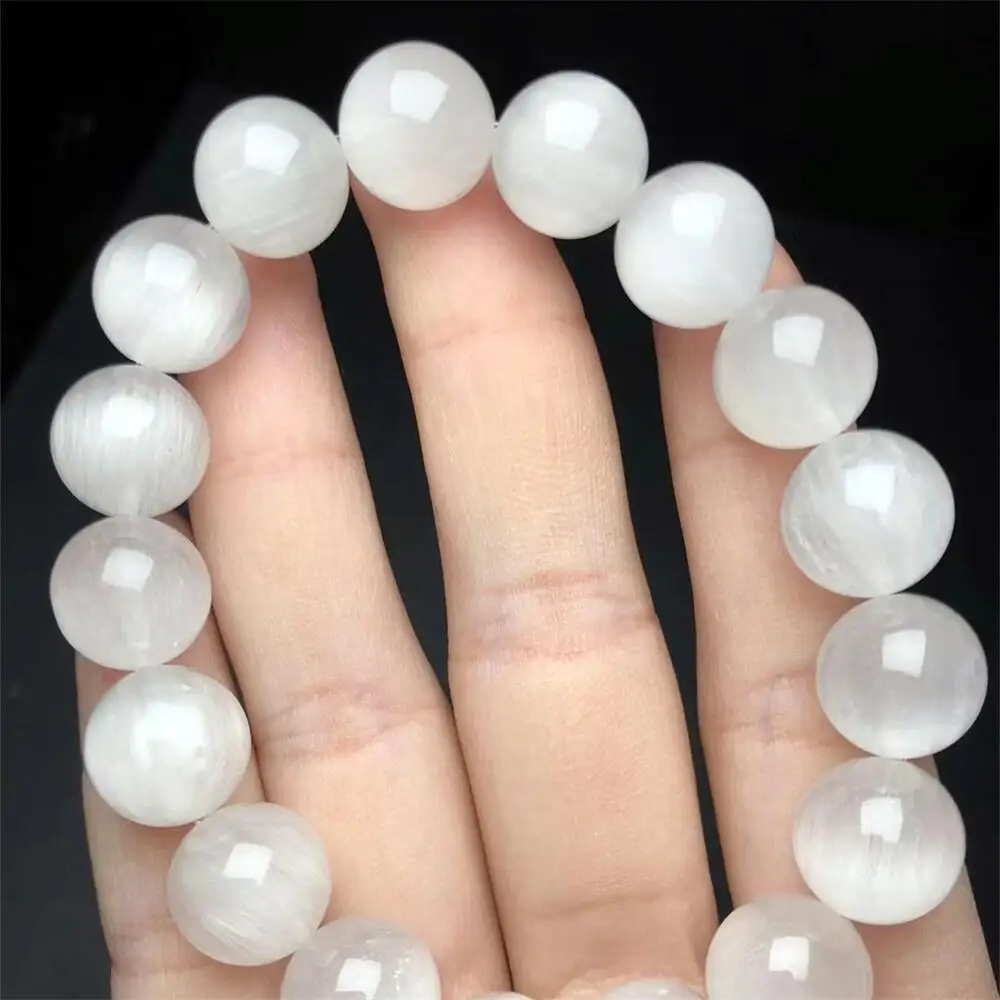 12MM Natural White Rabbit Hair Quartz Bracelet For Women Summer Dopamine Charm Jewelry Accessories 1PCS