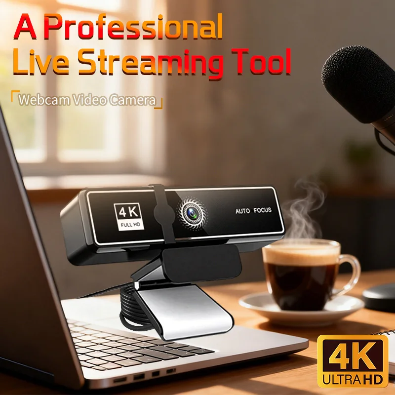 4K Webcam Autofocus 30FPS, 2K/1080P USB Computer Camera with Built-in Dual Microphone & Privacy Cover, for Zoom/Skype, PC/Mac La