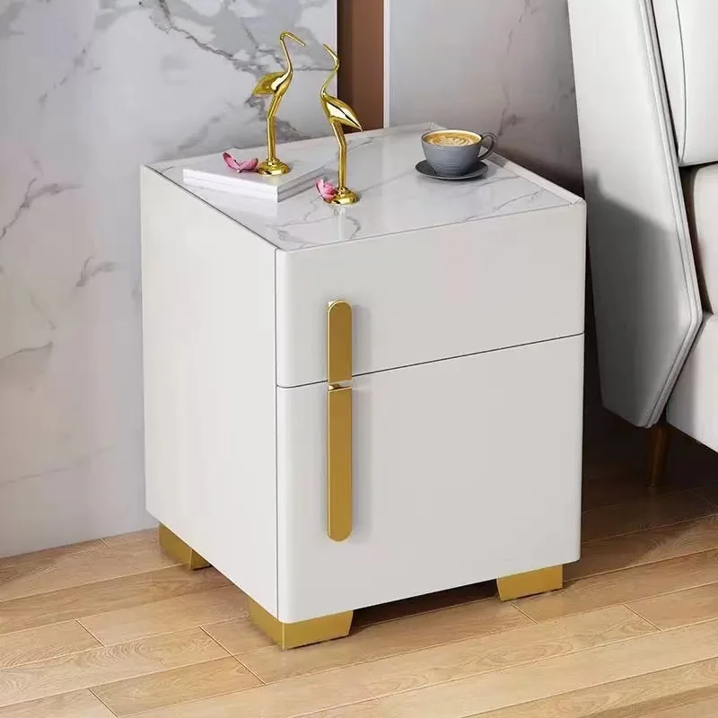 طاولة بجانب السرير الذكية الفاخرة الحديثة مع أضواء LED شحن لاسلكي USB، مكبر صوت آمن، خزانة تخزين خشبية لغرفة النوم #5